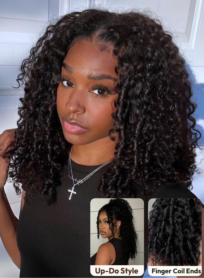 UNICE Curly Human Hair Wig with Finger Coil Ends Bye Bye Knots 7x5 Lace Glueless Wigs Human Hair Pre Plucked Pre Cut Bleached Knots Natural Hairline 150% Density 18 inch - Image 2